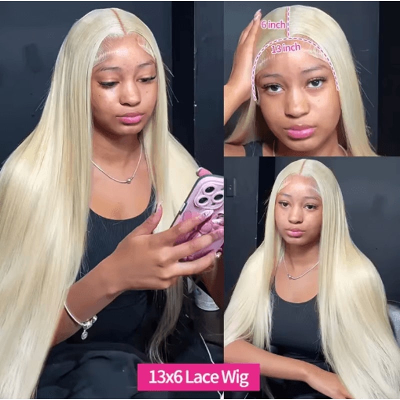 250 Density Blonde 613 Straight Brazilian Human Hair Lace Front Wig 13x6 HD 1