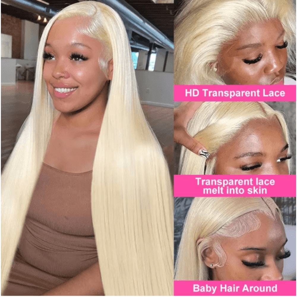 250 Density Blonde 613 Straight Brazilian Human Hair Lace Front Wig 13x6 HD 4
