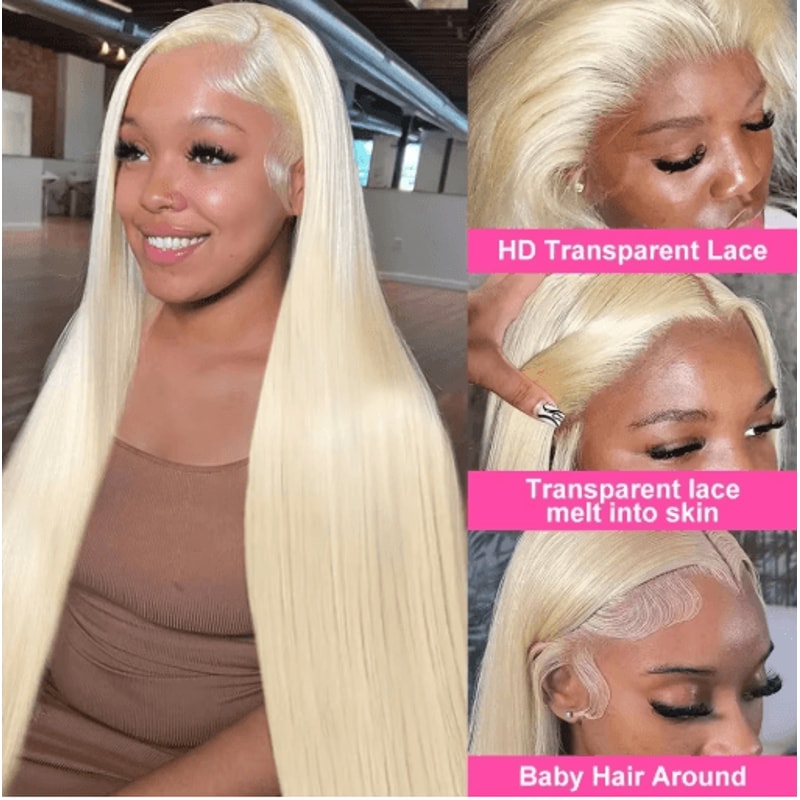 250 Density Blonde 613 Straight Brazilian Human Hair Lace Front Wig 13x6 HD 4