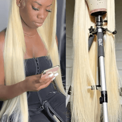 613 honey blonde straight human hair wig with hd transparent lace (13by4 / 13by6 / 360)