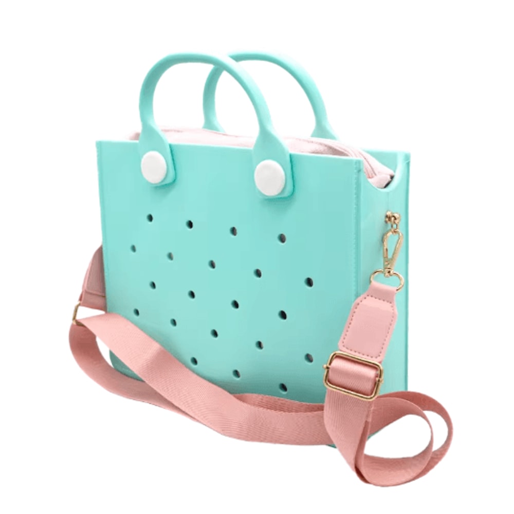 EVA Waterproof Tote Shoulder Bag For Women Large Casual Beach Handbag With Charm Holes 1