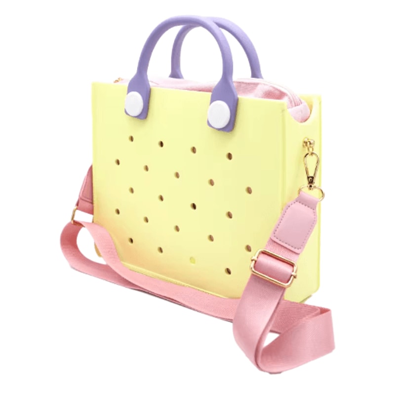 EVA Waterproof Tote Shoulder Bag For Women Large Casual Beach Handbag With Charm Holes 2