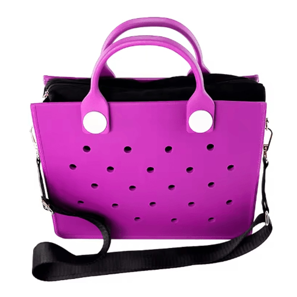 EVA Waterproof Tote Shoulder Bag For Women Large Casual Beach Handbag With Charm Holes 4