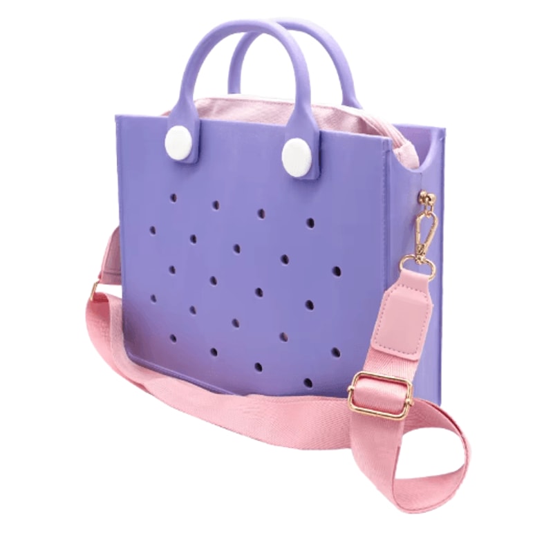 EVA Waterproof Tote Shoulder Bag For Women Large Casual Beach Handbag With Charm Holes 7