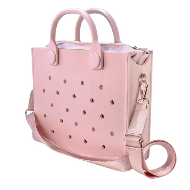 EVA Waterproof Tote Shoulder Bag For Women Large Casual Beach Handbag With Charm Holes 13