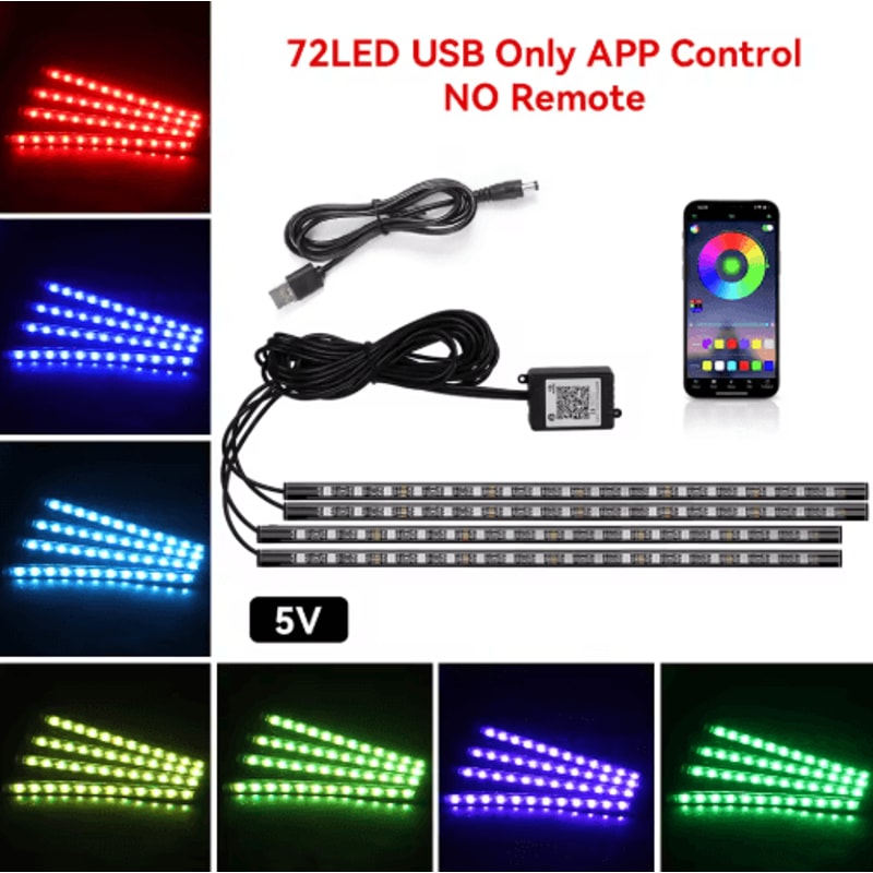 Car Interior LED Ambient Light Strips Dashboard Console Cold Light Atmosphere Lamps 5