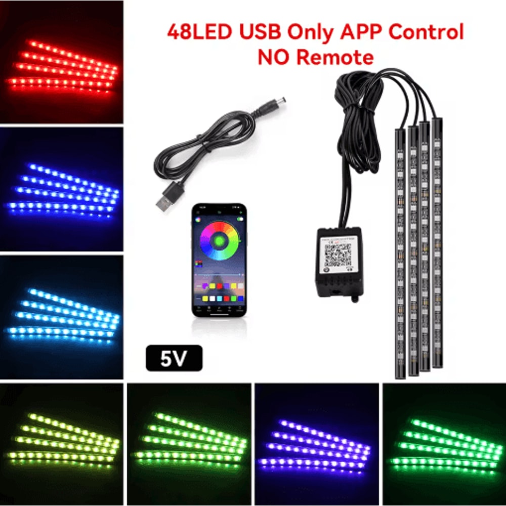 Car Interior LED Ambient Light Strips Dashboard Console Cold Light Atmosphere Lamps 10