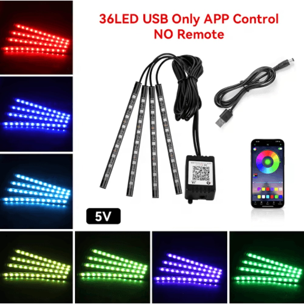Car Interior LED Ambient Light Strips Dashboard Console Cold Light Atmosphere Lamps 12