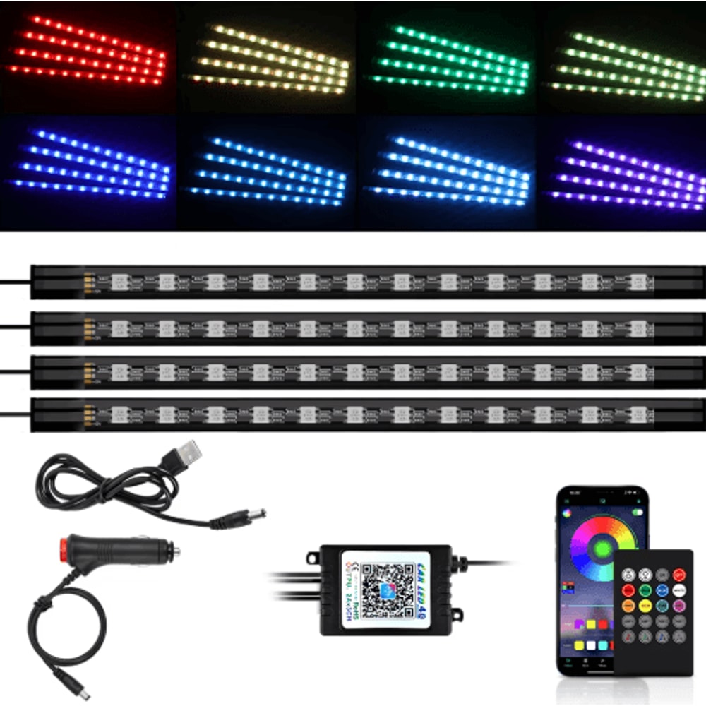 Car Interior LED Ambient Light Strips Dashboard Console Cold Light Atmosphere Lamps 17
