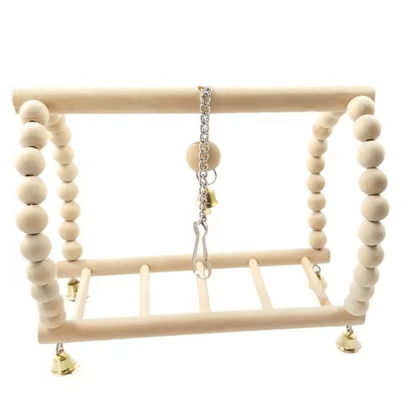 Wooden Parrot Swing Climbing Toy With Bells Hanging Ladder Playstand Hammock 4