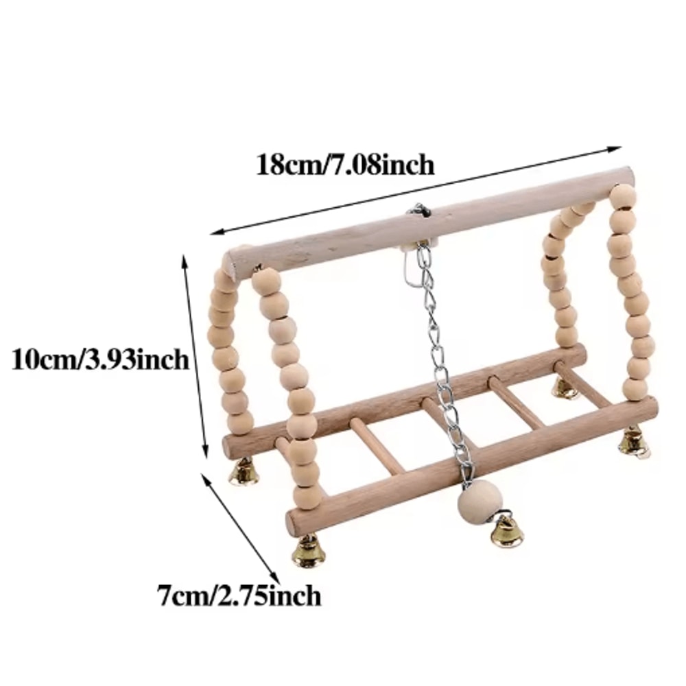 Wooden Parrot Swing Climbing Toy With Bells Hanging Ladder Playstand Hammock 5