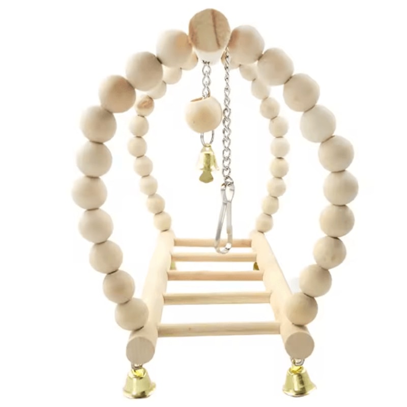 Wooden Parrot Swing Climbing Toy With Bells Hanging Ladder Playstand Hammock 6
