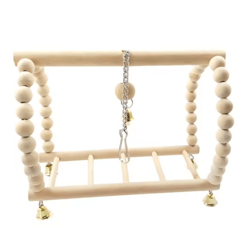 Wooden Parrot Swing Climbing Toy With Bells Hanging Ladder Playstand Hammock 7