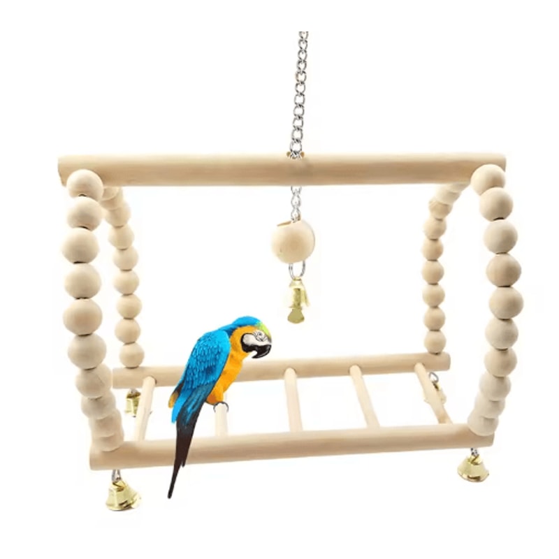 Wooden Parrot Swing Climbing Toy With Bells Hanging Ladder Playstand Hammock 8