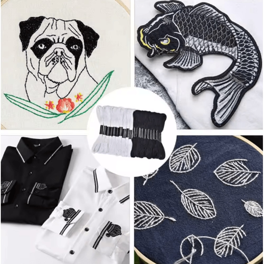 Cross Stitch Embroidery Thread Set 24 Skeins Black White Floss For DIY Sewing Crafts 4