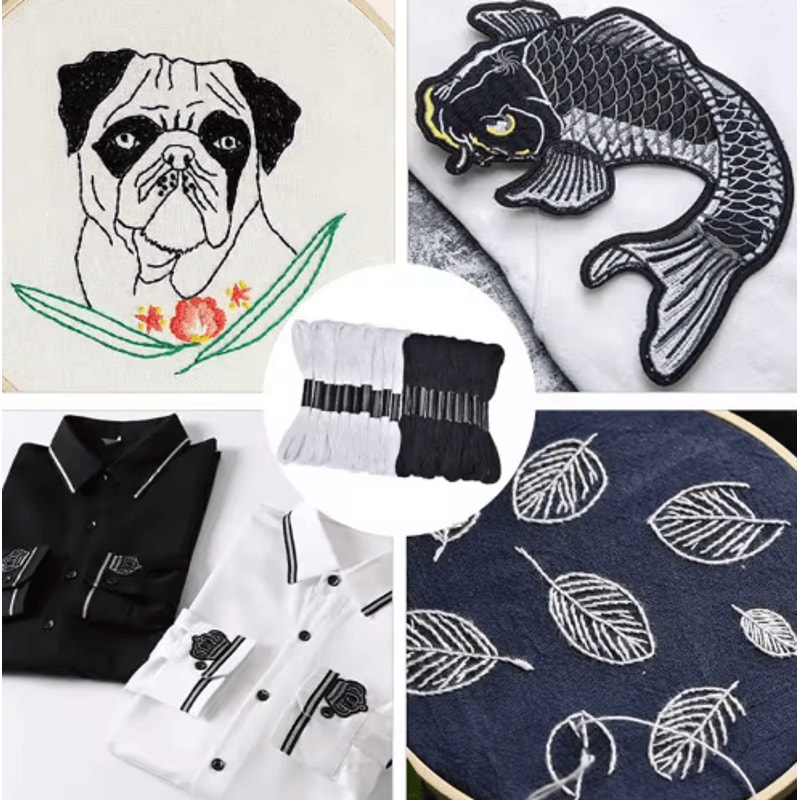 Cross Stitch Embroidery Thread Set 24 Skeins Black White Floss For DIY Sewing Crafts 4