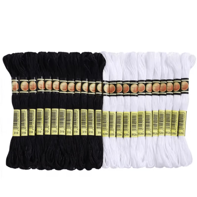 Cross Stitch Embroidery Thread Set 24 Skeins Black White Floss For DIY Sewing Crafts 0