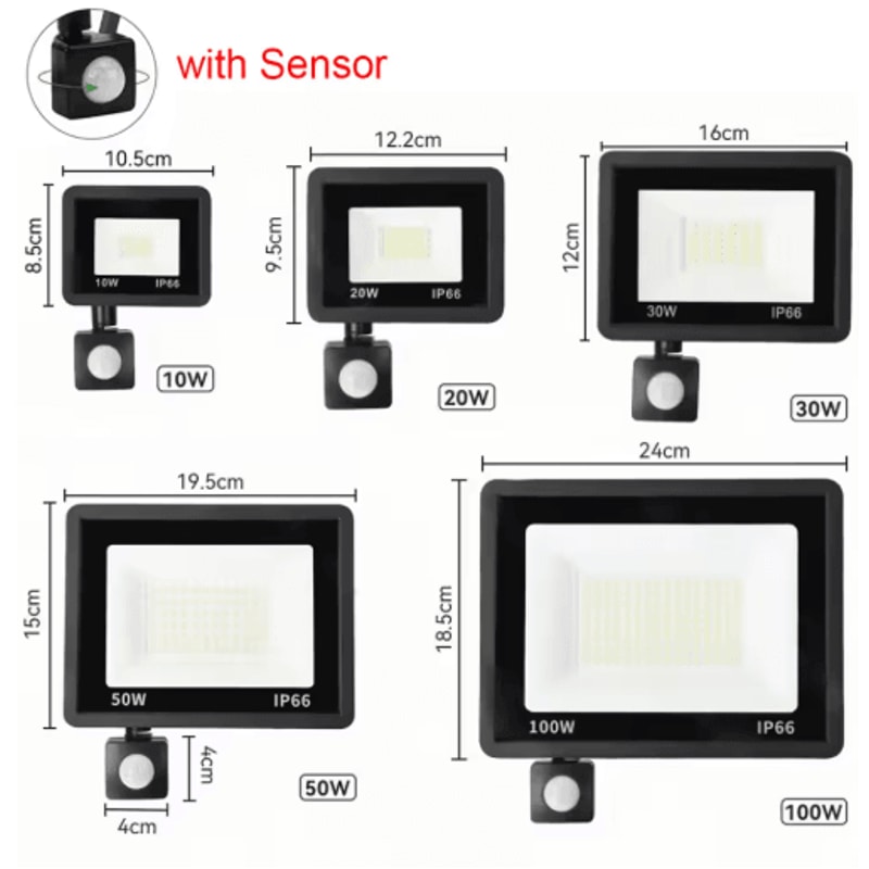 BrightSense Outdoor LED Floodlight With PIR Motion Sensor 10W100W IP66 2