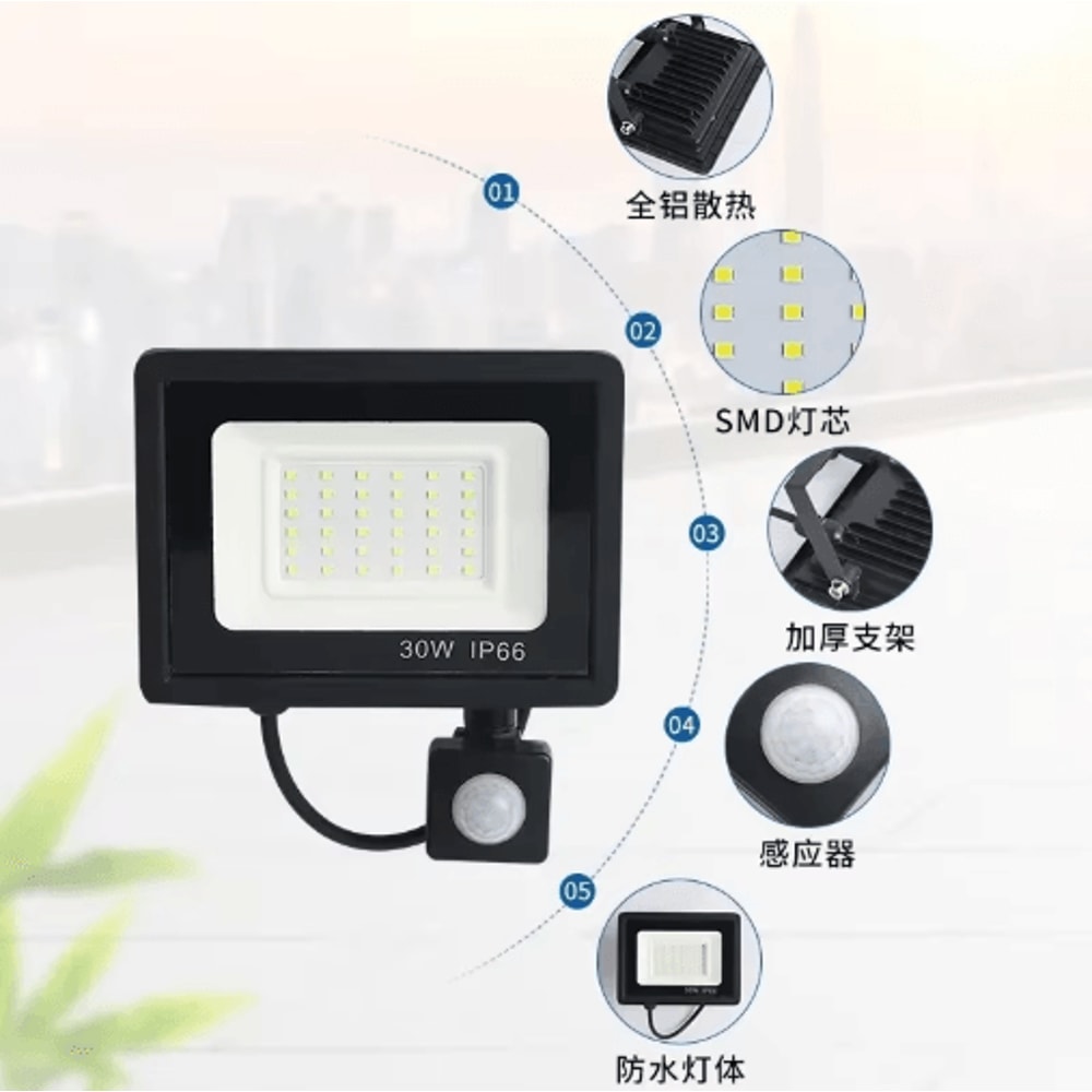 BrightSense Outdoor LED Floodlight With PIR Motion Sensor 10W100W IP66 3