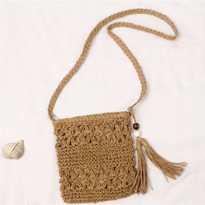 Solara HalfMoon Straw Crossbody Bag Handmade Summer Rattan Handbag 1