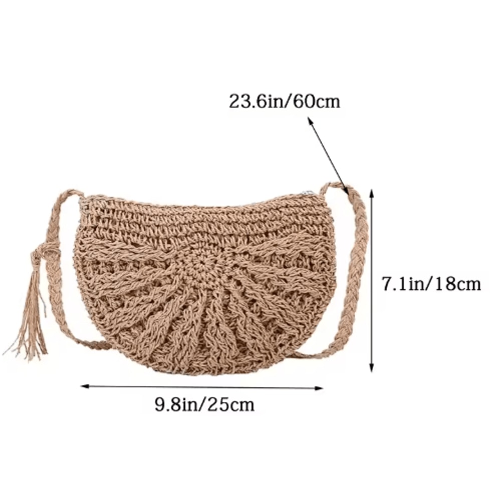 Solara HalfMoon Straw Crossbody Bag Handmade Summer Rattan Handbag 10