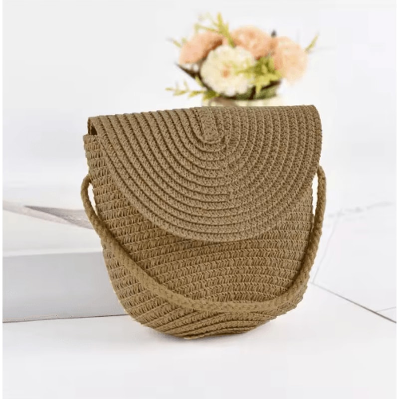 Solara HalfMoon Straw Crossbody Bag Handmade Summer Rattan Handbag 4