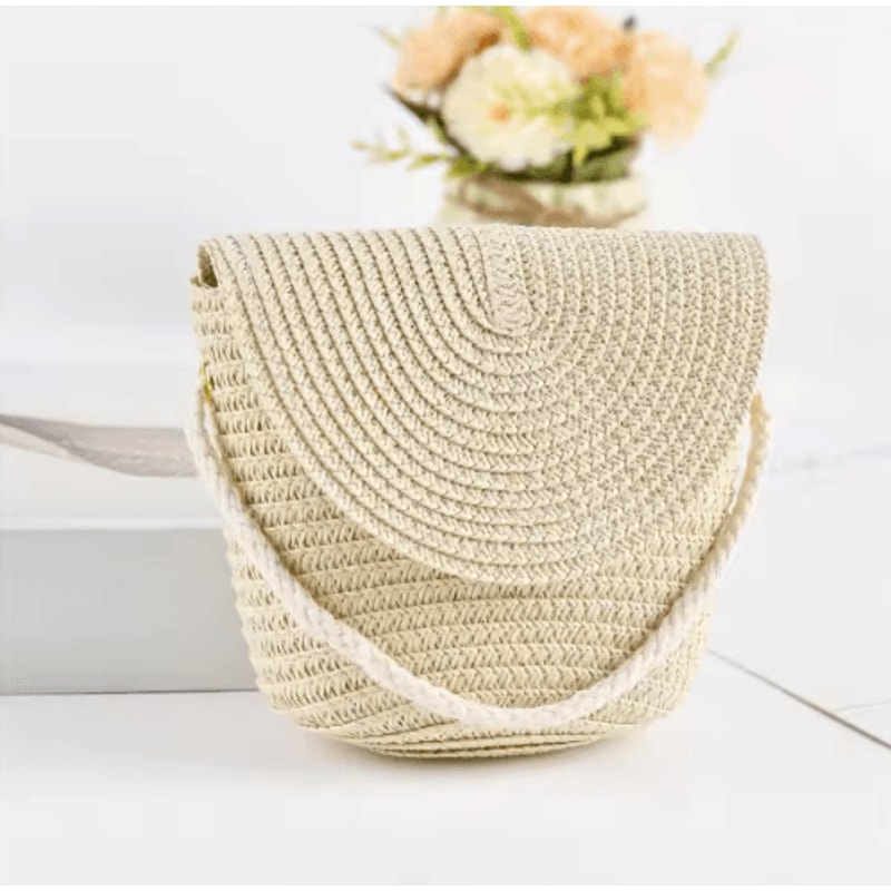 Solara HalfMoon Straw Crossbody Bag Handmade Summer Rattan Handbag 5