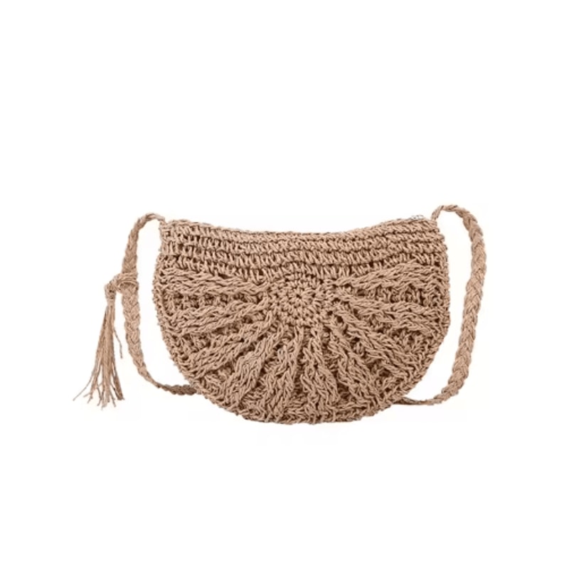 Solara HalfMoon Straw Crossbody Bag Handmade Summer Rattan Handbag 7