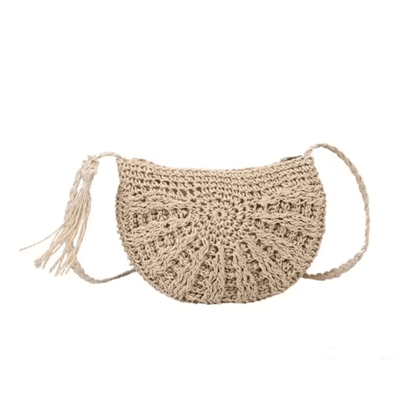 Solara HalfMoon Straw Crossbody Bag Handmade Summer Rattan Handbag 8