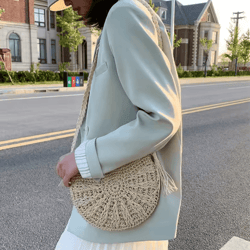 solara half-moon straw crossbody bag – handmade summer rattan handbag