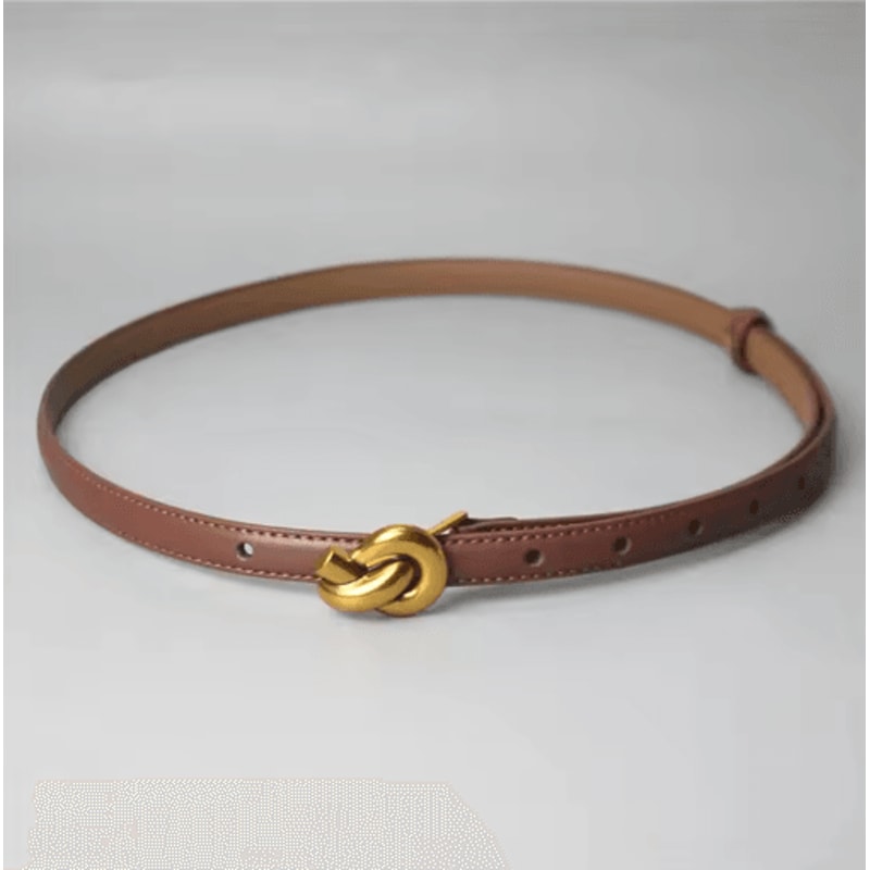 Retro Genuine Leather Knot Buckle Thin Belt For Dress And Jeans 1