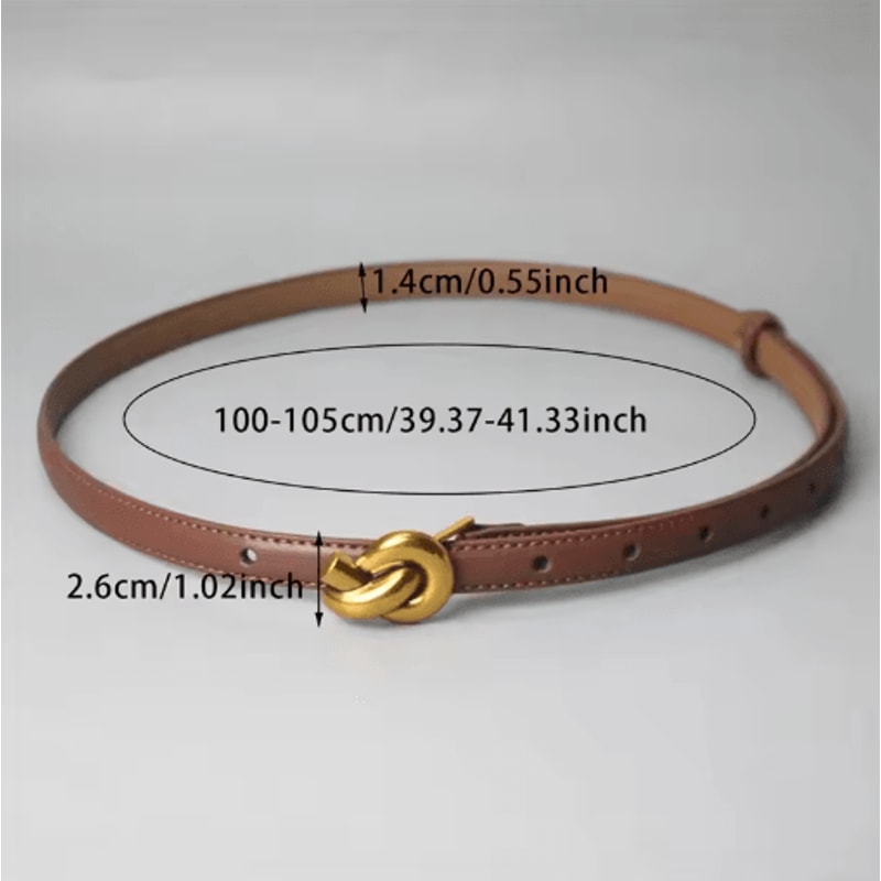 Retro Genuine Leather Knot Buckle Thin Belt For Dress And Jeans 5