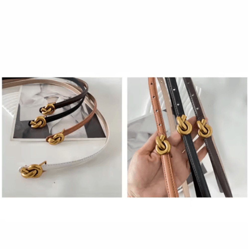 Retro Genuine Leather Knot Buckle Thin Belt For Dress And Jeans 6