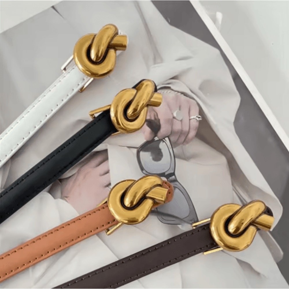 Retro Genuine Leather Knot Buckle Thin Belt For Dress And Jeans 7