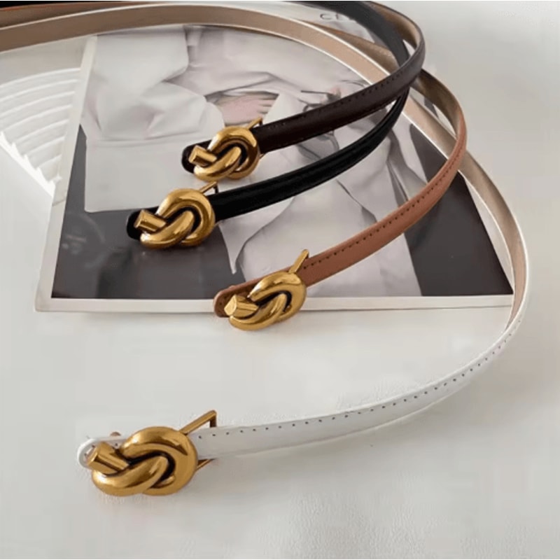 Retro Genuine Leather Knot Buckle Thin Belt For Dress And Jeans 8