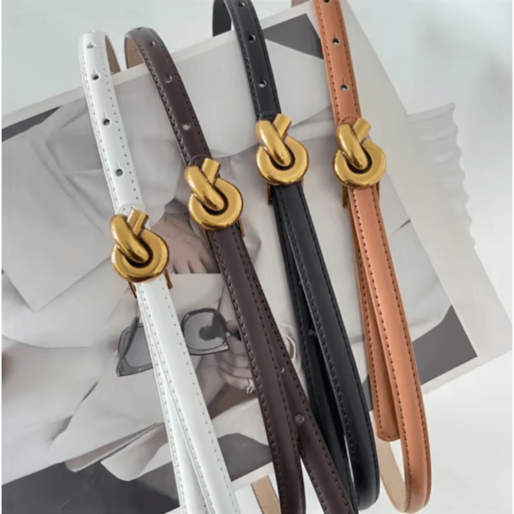 Retro Genuine Leather Knot Buckle Thin Belt For Dress And Jeans 0