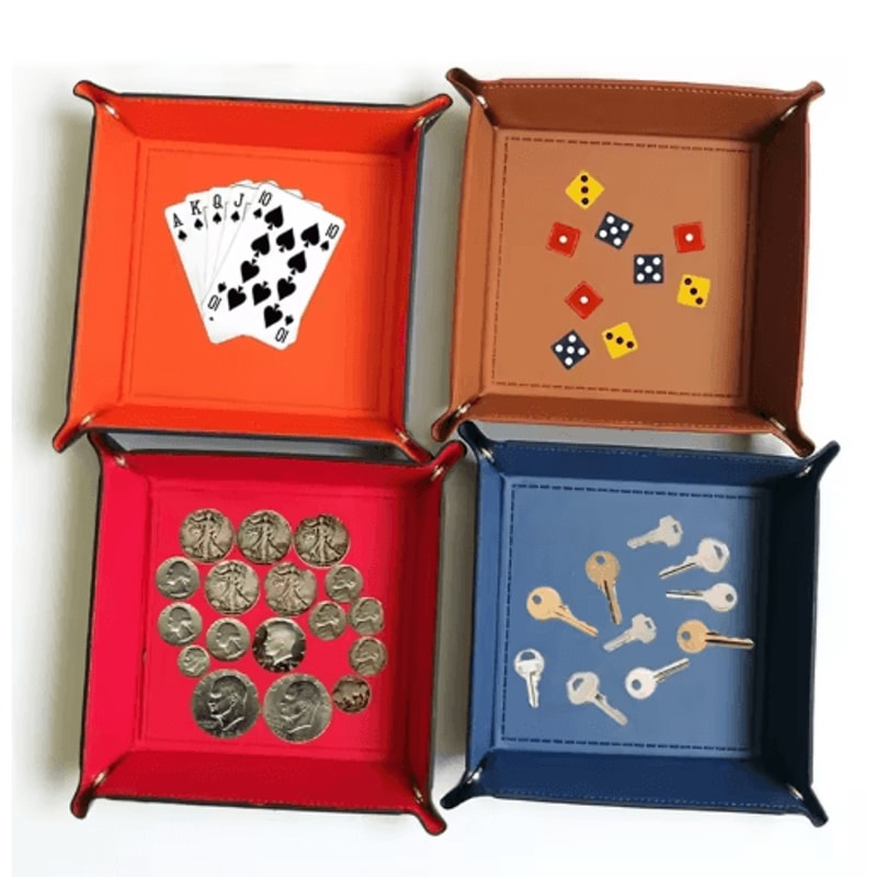 PU Leather Folding Valet Tray Organizer For Desk And Travel 0