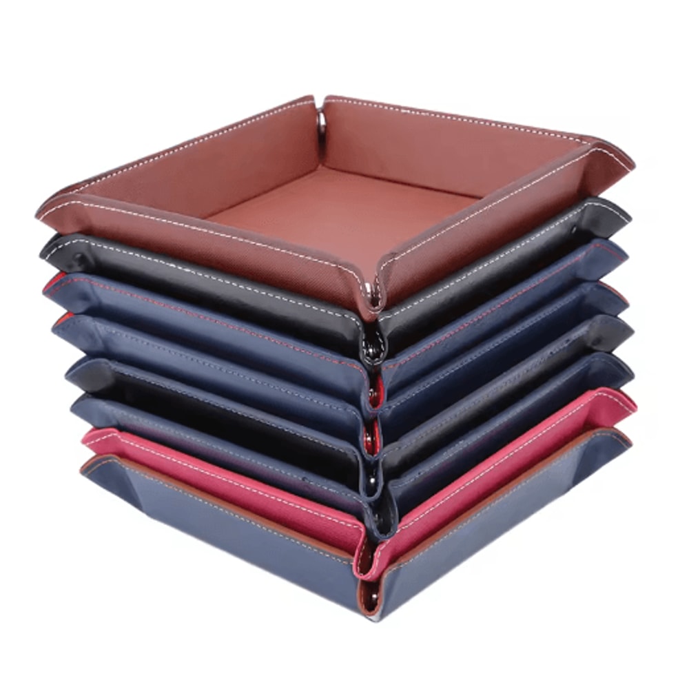 PU Leather Folding Valet Tray Organizer For Desk And Travel 10