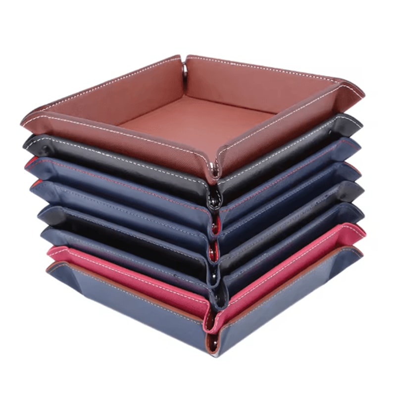 PU Leather Folding Valet Tray Organizer For Desk And Travel 10