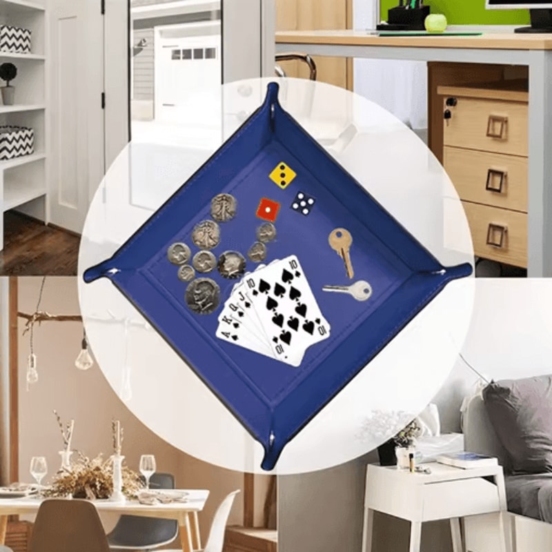 PU Leather Folding Valet Tray Organizer For Desk And Travel 11