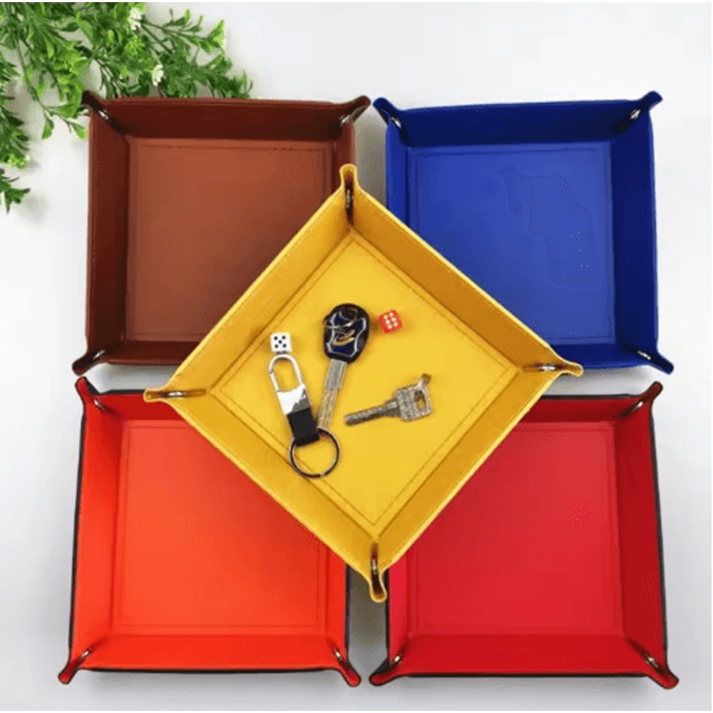 PU Leather Folding Valet Tray Organizer For Desk And Travel 12