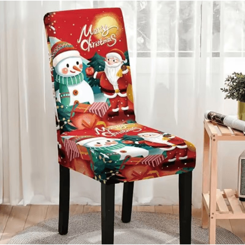 Christmas High Back Dining Chair Cover Set Festive Elastic Decoration 3