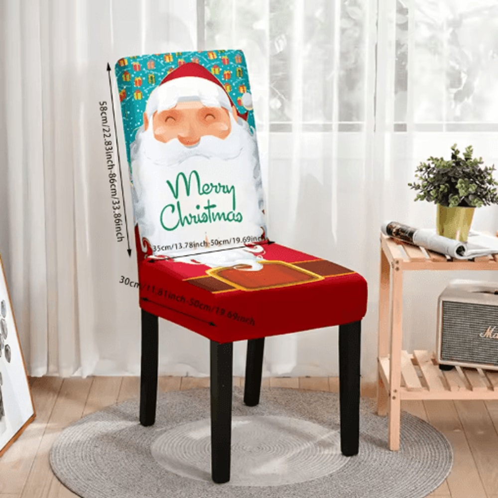 Christmas High Back Dining Chair Cover Set Festive Elastic Decoration 5