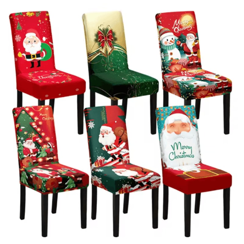 Christmas High Back Dining Chair Cover Set Festive Elastic Decoration 0