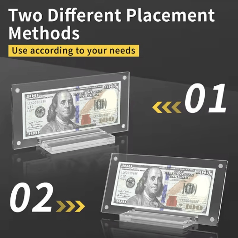 Clear Acrylic Dollar Bill And Commemorative Coin Display Frame With Base 1 To 2 PCS 5