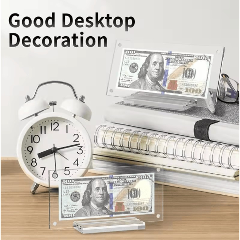 Clear Acrylic Dollar Bill And Commemorative Coin Display Frame With Base 1 To 2 PCS 6