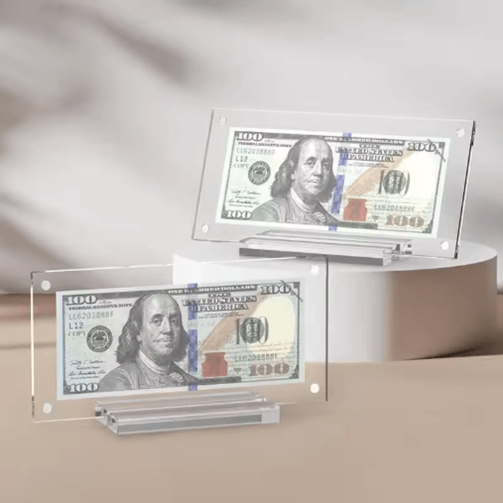 Clear Acrylic Dollar Bill And Commemorative Coin Display Frame With Base 1 To 2 PCS 7