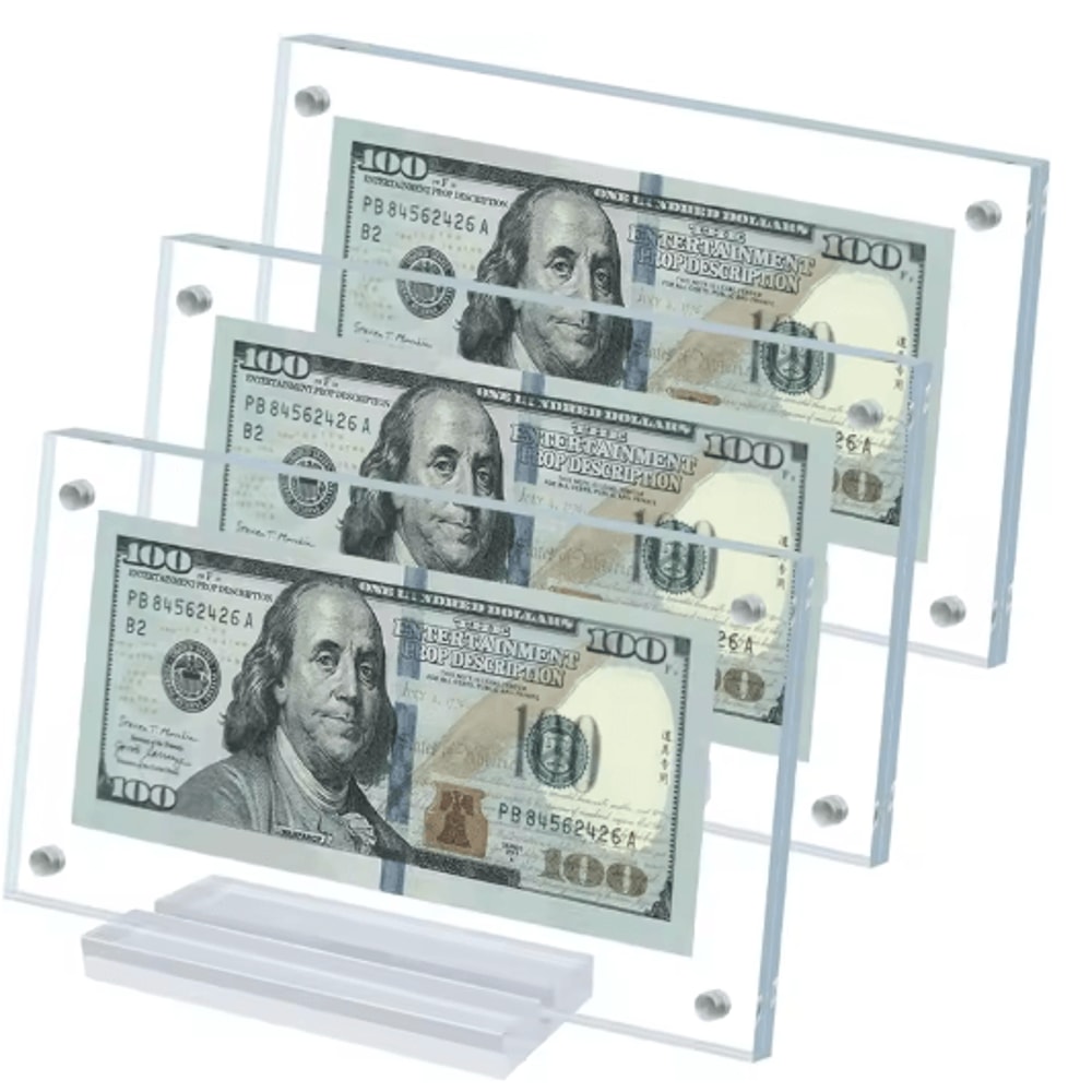 Clear Acrylic Dollar Bill And Commemorative Coin Display Frame With Base 1 To 2 PCS 0