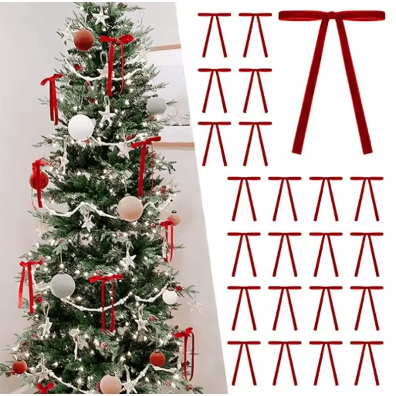 Velvet Christmas Tree Bows Set Vintage Ribbon Bows For Wreaths Gifts And Garland 10 20PCS 0