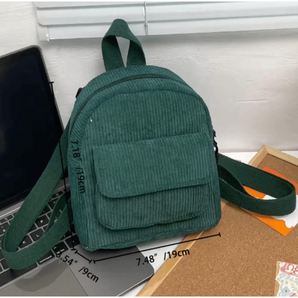 Corduroy Mini Backpack For Girls Lightweight Casual Travel And School Rucksack 1